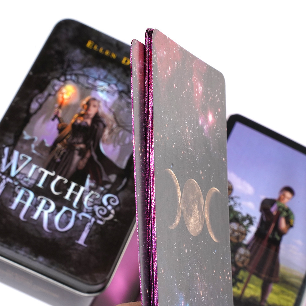 [Mạ Cạnh] Bộ Bài Witches Tarot Hộp Thiếc Mạ Cạnh Hồng 78 Lá Tặng Link Tiếng Việt Và Đá Thanh Tẩy