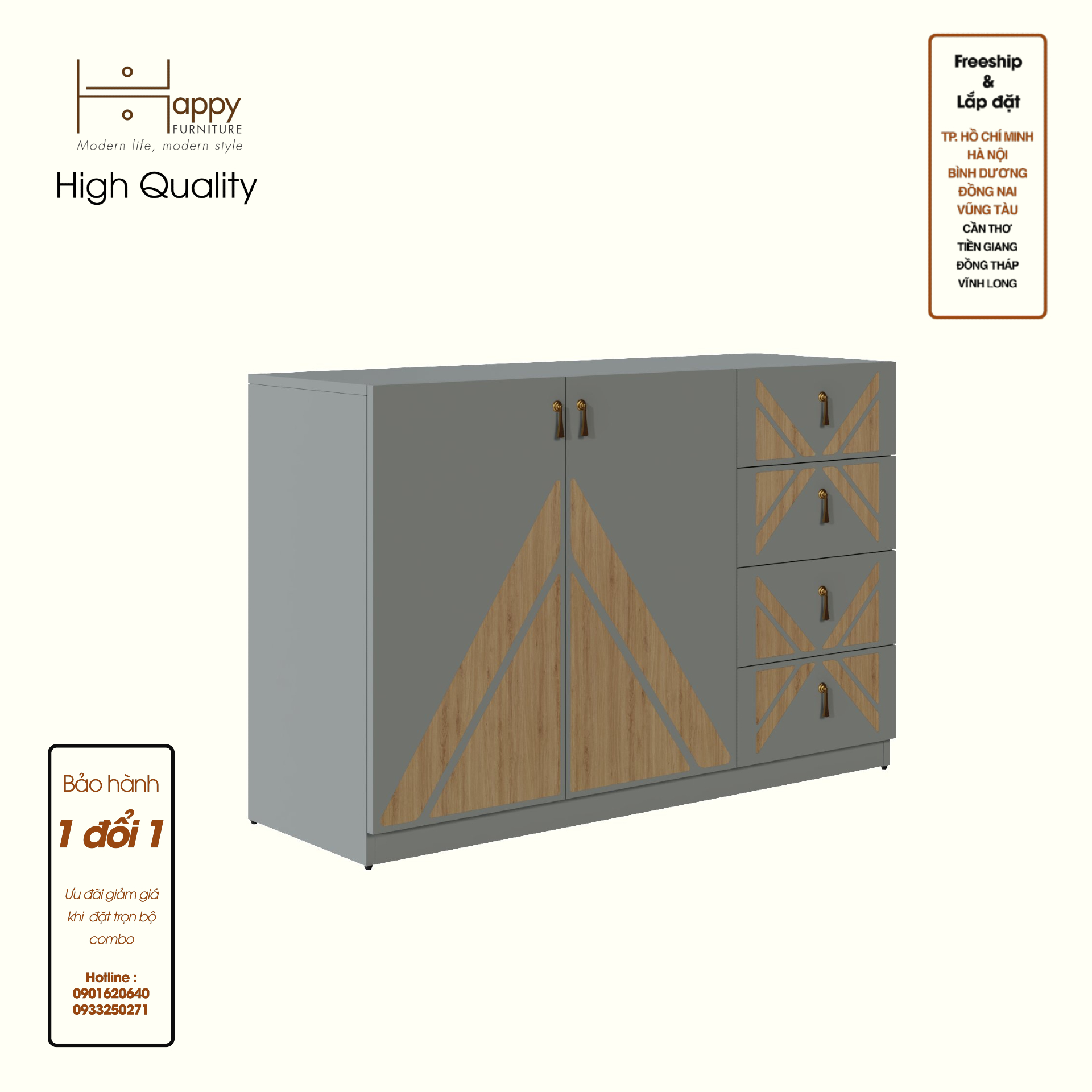 CHARIS , Tủ lưu trữ 2 cửa mở - 4 ngăn kéo , 120cm x 40cm x 78cm , TCM_120