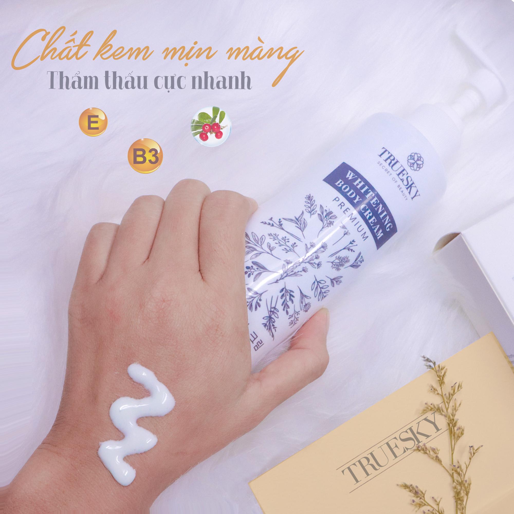 Bộ sản phẩm tắm trắng toàn thân cao cấp Truesky Premium VIP11 gồm 1 kem ủ trắng toàn thân 200ml &amp; 1 tẩy tế bào chết 60ml