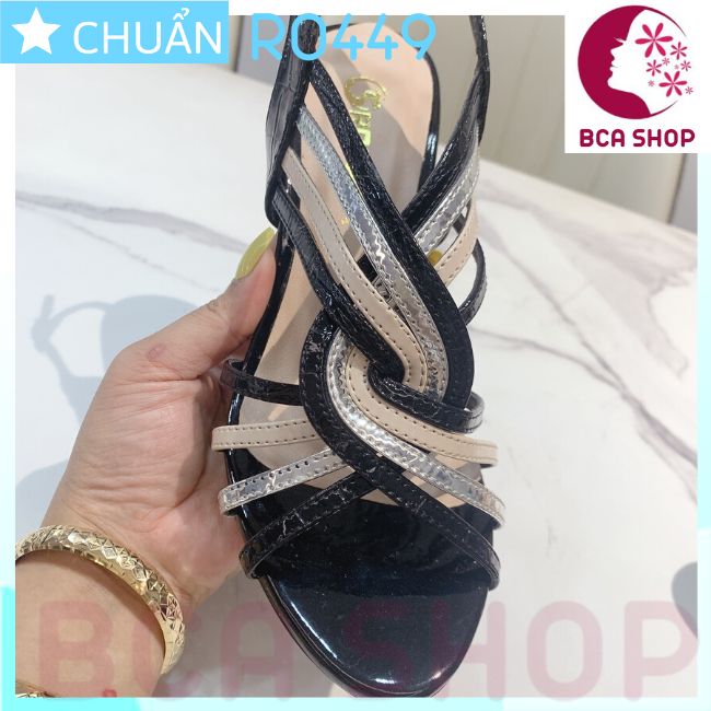 Giày cao gót nữ 7p RO449 ROSATA tại BCASHOP kiểu dáng sandal, gót trụ cùng màu thân có quai cài ôm cổ chân - màu đen