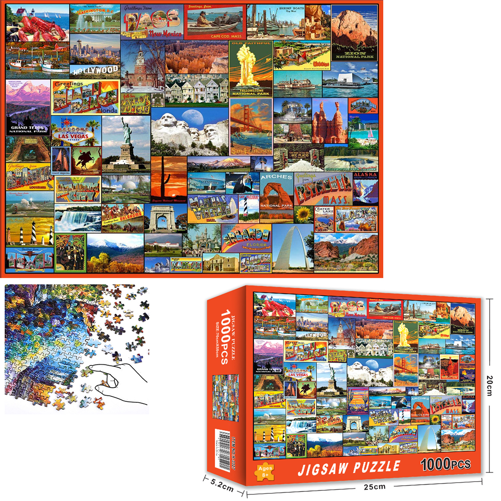 Bộ Tranh Ghép Xếp Hình 1000 Pcs Jigsaw Puzzle (Tranh ghép 70*50cm) Địa Danh Ở Mỹ Bản Thú Vị Cao Cấp