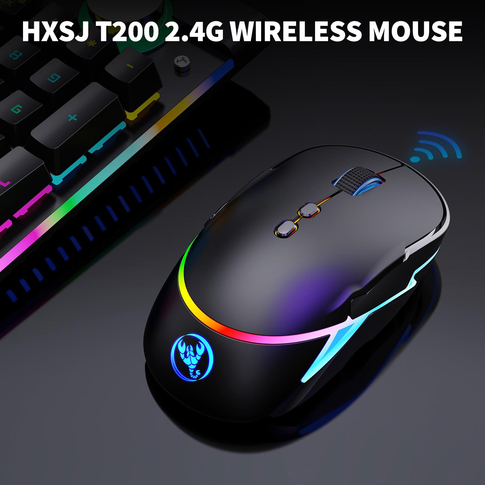 HXSJ T200 2.4G Wireless Gaming Mouse Ergonomic Mouse 3 Adjustable DPI 12 Kinds of RGB Light Effects