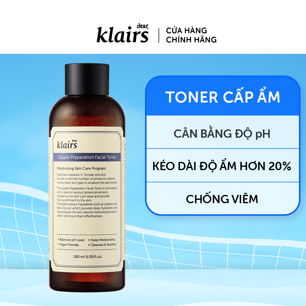 Combo nước hoa hồng Dear Klairs 1 Unscented Toner 180ml + 1 Facial Toner 180ml