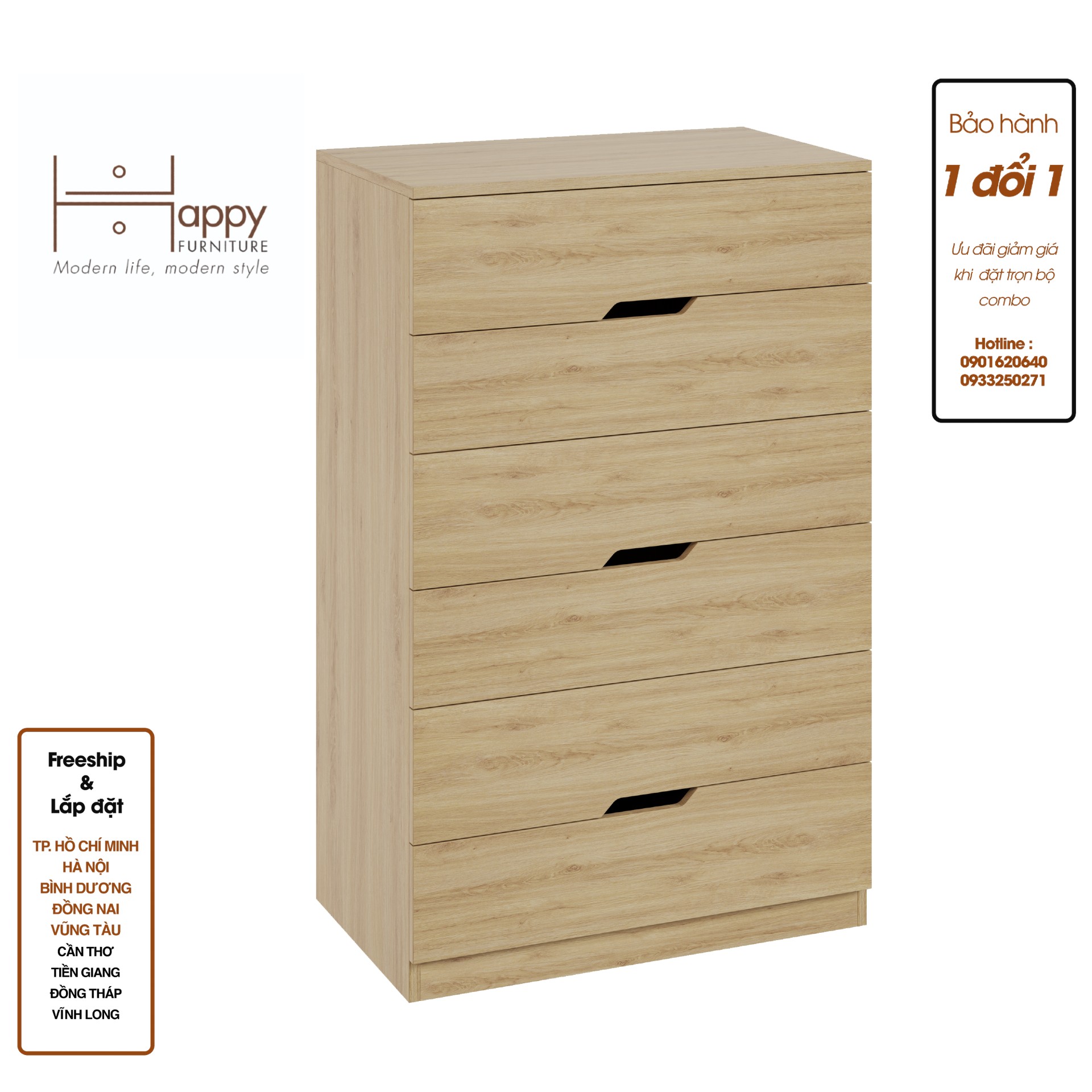 [Happy Home Furniture] DASH , Tủ đựng đồ - 6 ngăn kéo , 76cm x 46cm x 120cm ( DxRxC), THK_054