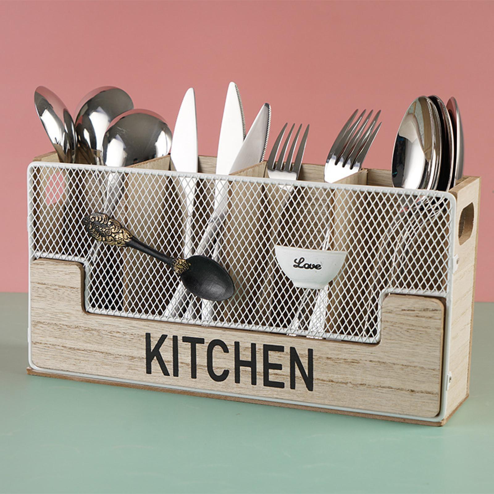 Wooden Cutlery Utensil Holder Rack Shelf for Kitchen Table Accessories Knife