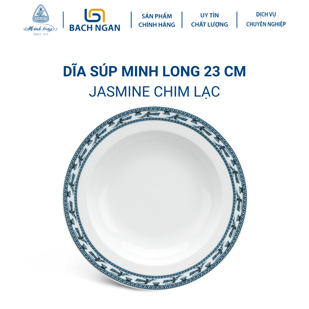 Dĩa súp Minh Long 23 cm Jasmine Chim Lạc Bằng sứ, Hàng Đẹp, Cao Cấp, Dùng Trong Gia Đình, Đãi Khách, Tặng Quà Tân Gia