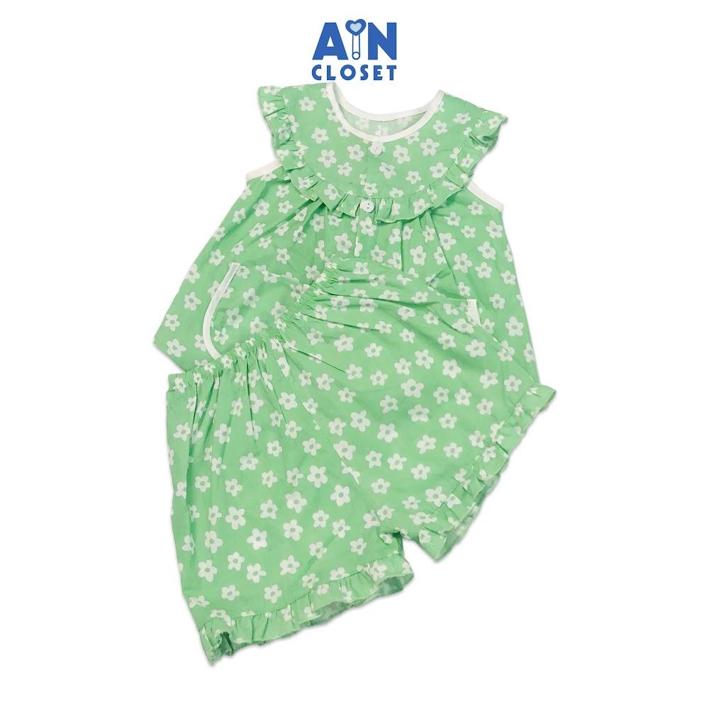 Bộ quần áo ngắn bé gái họa tiết Cúc nhí trắng nền xanh cotton - AICDBGRBF7YQ - AIN Closet