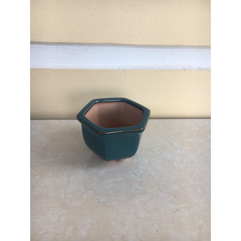 Chậu bonsai Lục giác mini men hỏa biến gốm Bát tràng 1 size BM-63
