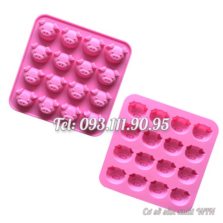 Khuôn silicon làm rau câu, socola 16 mặt heo con – Mã số 1087