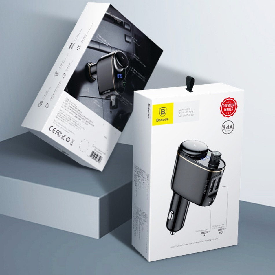 Cóc củ sạc nhanh kiêm máy nghe nhạc Bluetooth Mp3 hiệu Baseus S06 cho ô tô xe hơi 2 cổng sạc USB, Bluetooth 4.2, đài FM - Hàng chính hãng
