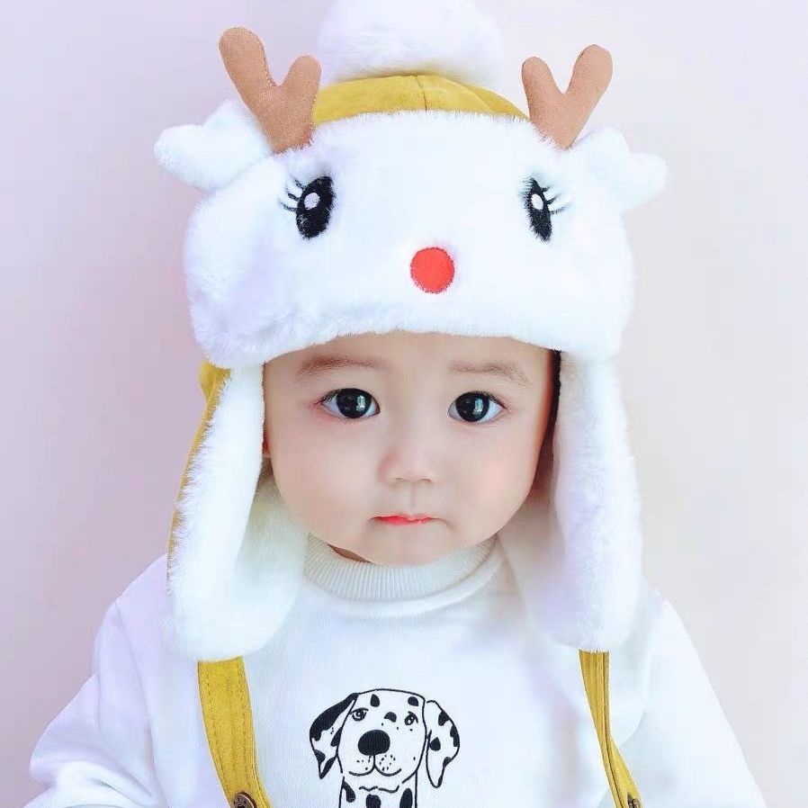 Mũ bông chùm tai hình Hươu cho bé từ 1-4 tuổi Thời trang mùa đông cho trẻ em