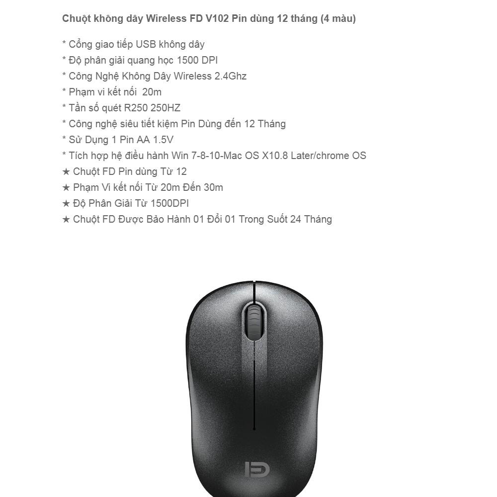 Chuột không dây Wireless FD - V102 Pin dùng 12T (4 màu) - JL - HÀNG CHÍNH HÃNG