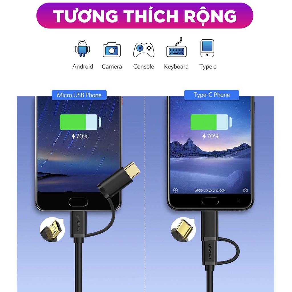 Dây USB đa năng 2 trong 1 đầu ra Micro-USB và USB Type-C UGREEN US142 - Hàng Chính Hãng