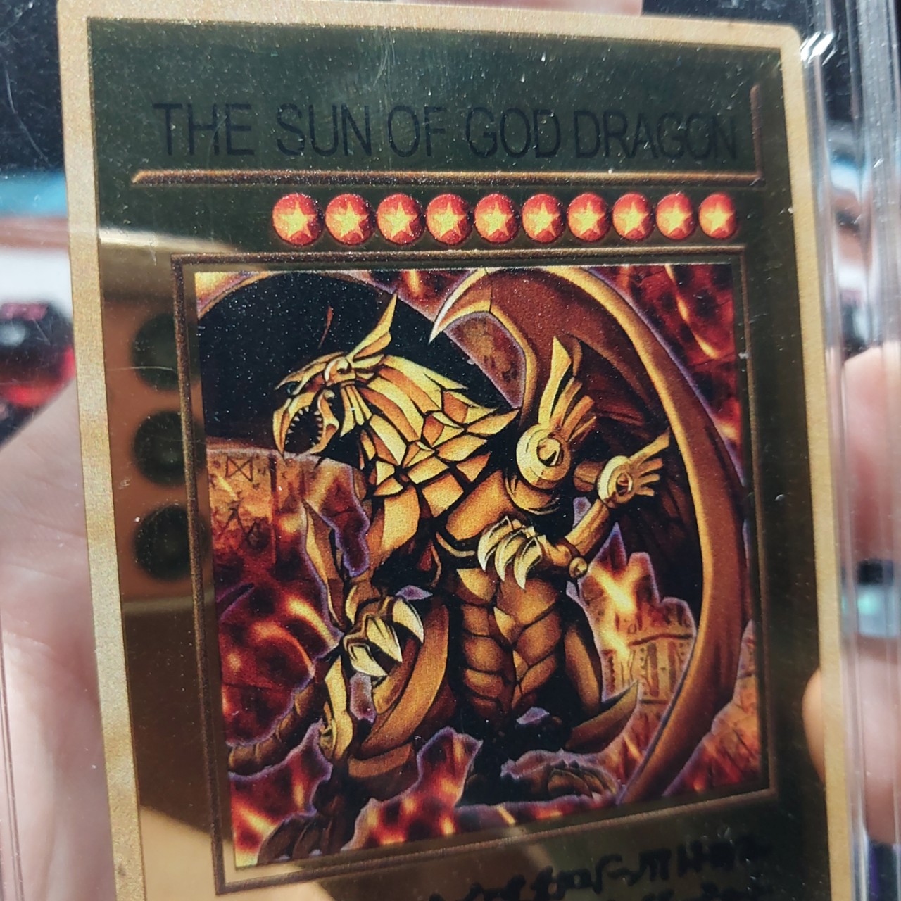 Thẻ yugioh kim loại kỹ niệm lá The Winged Dragon Of Ra Pgld-en031 vị thần Ras hợp kim ánh gương 1458 D10 2