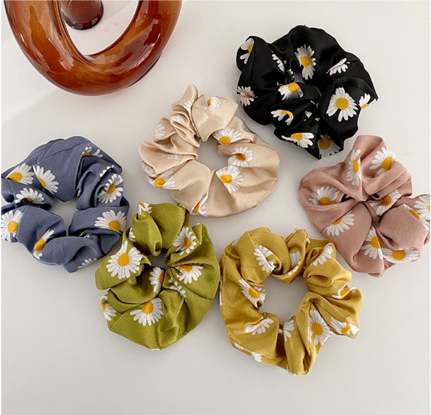 Dây Buộc Tóc Vải Lụa Hoa Cúc Scrunchies