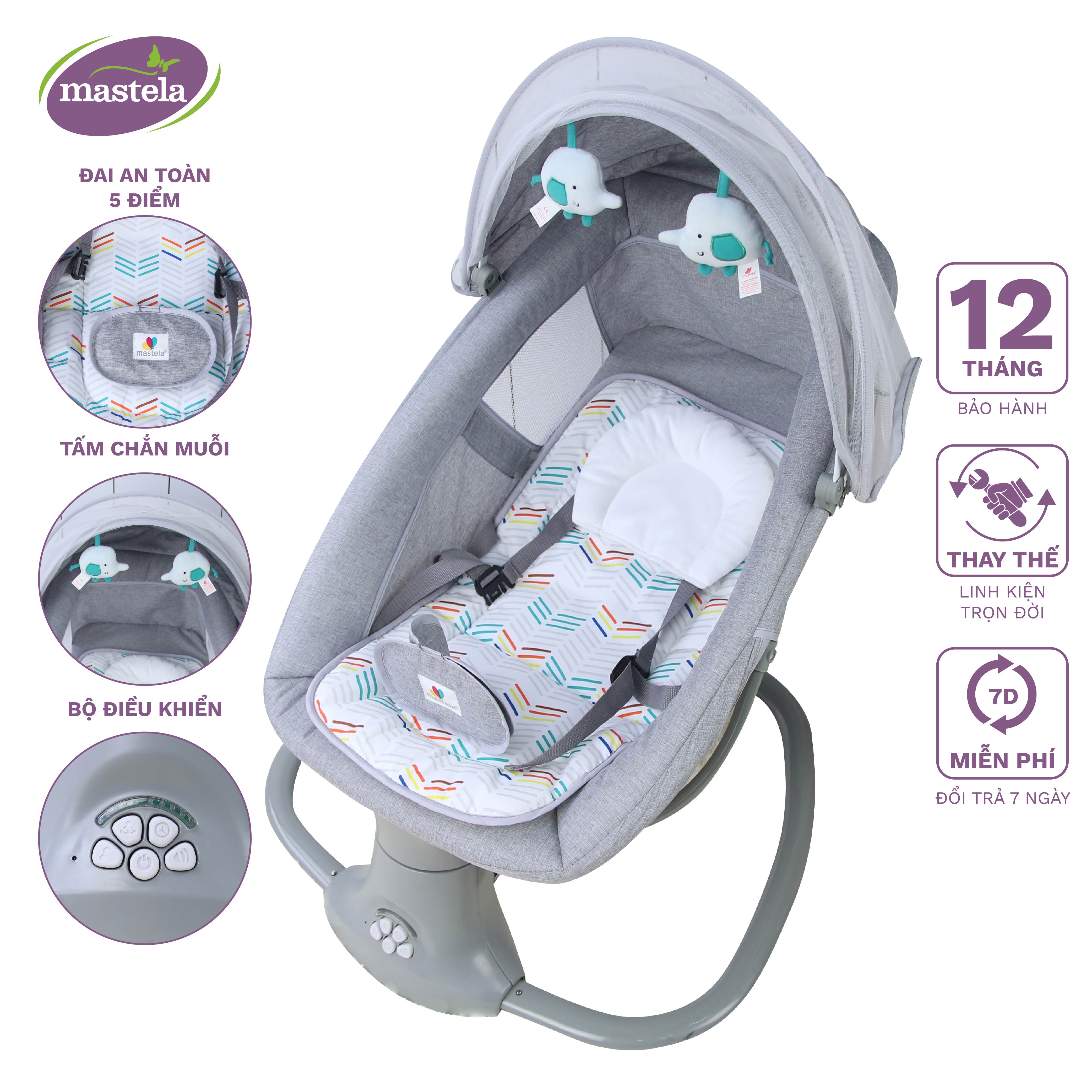 Nôi điện cho bé điều khiển từ xa và nhạc trắng ru ngủ Mastela 8104 / 8106 - Nôi cho bé sơ sinh nằm ngủ và chơi