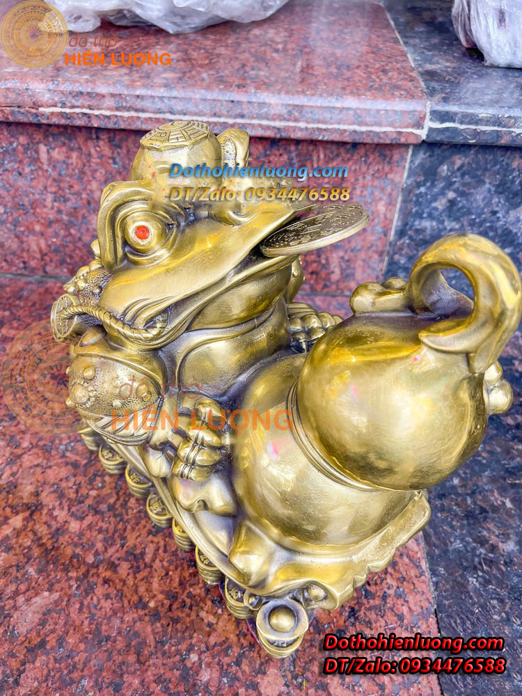 Tượng Cóc Ngậm Tiền Cưỡi Mây Ôm Hồ Lô Bằng Đồng Nguyên Chất Kích Thước 27x17x24cm, Nặng 4kg - Đồ Thờ Hiên Lượng