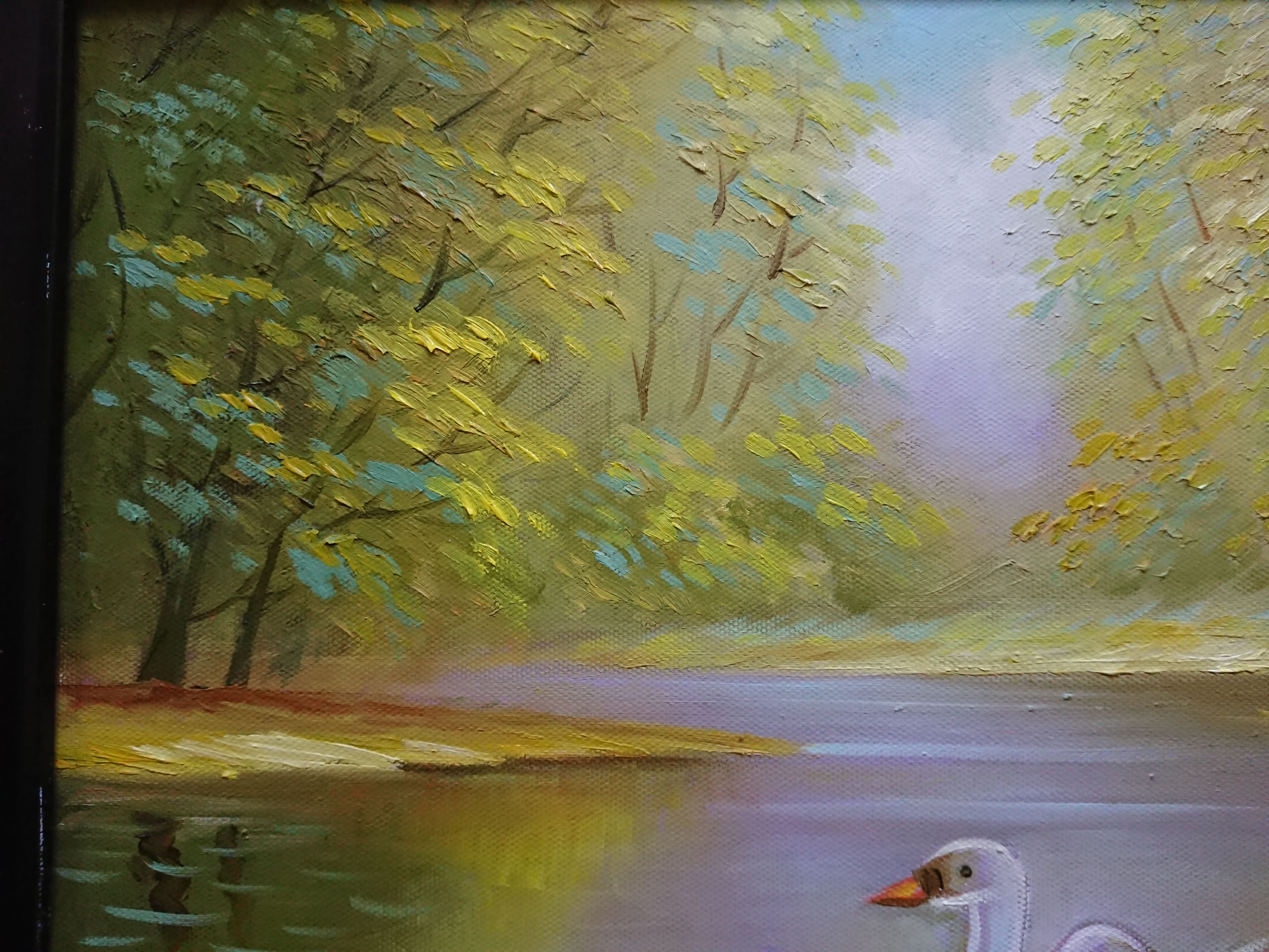 Tranh treo tường - Sơn dầu vẽ tay - Gia Đình Thiên Nga 40x50cm