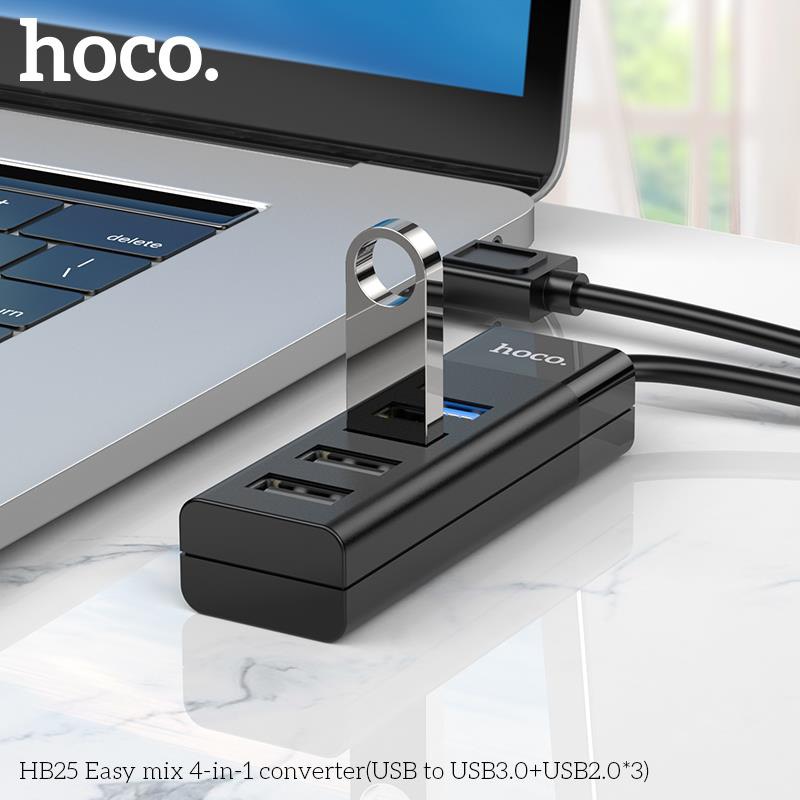 Hub chia cổng USB 2.0 &amp; USB 3.0 Hoco HB25, bộ chuyển đổi từ Type C ra nhiều cổng USB hàng chính hãng Hoco