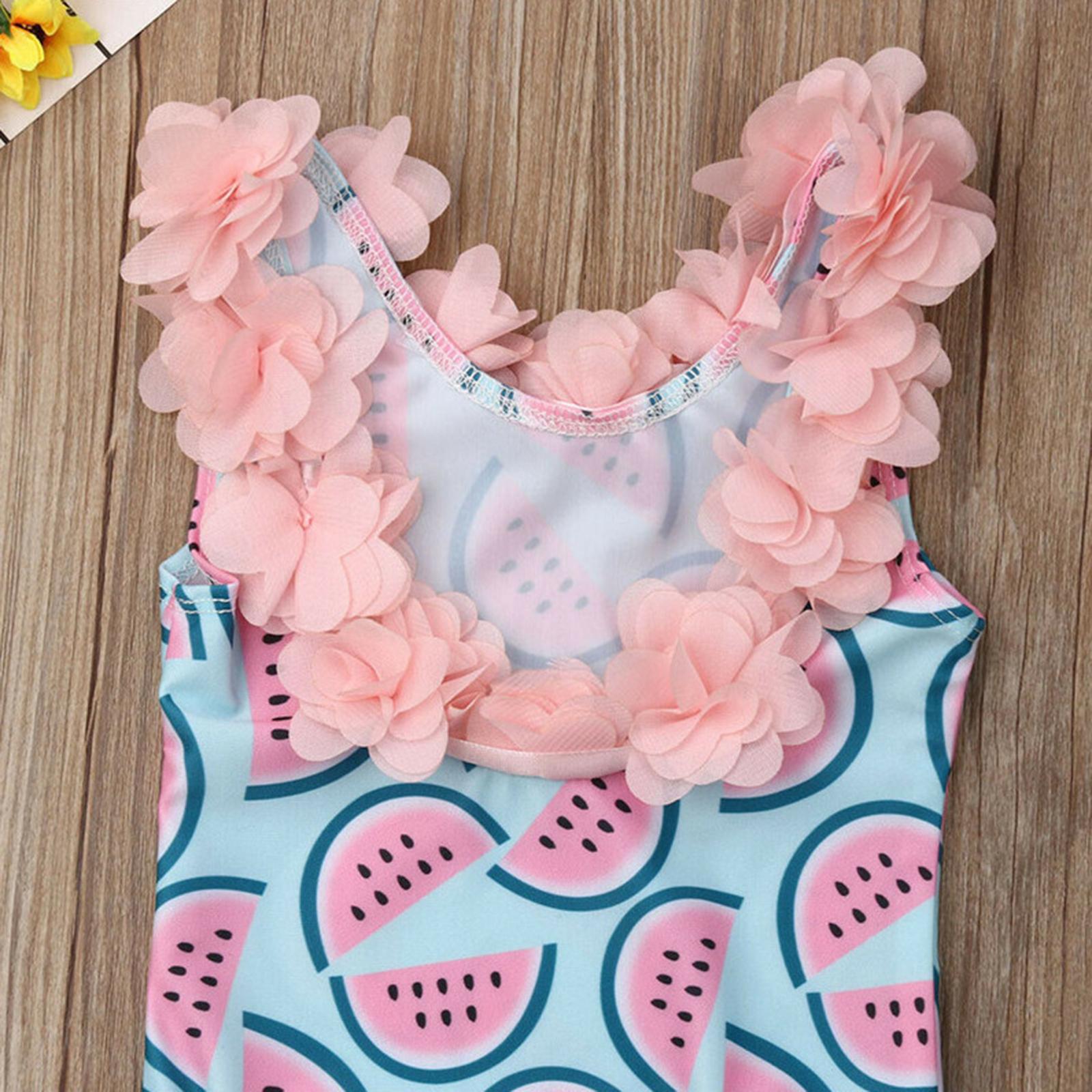 One-Piece Baby Girl Swimsuit Watermelon 6-24 Months 2-4 Years Infant Toddler Swimwear Bikini Bathing Suit with Floral Decorative V Neck