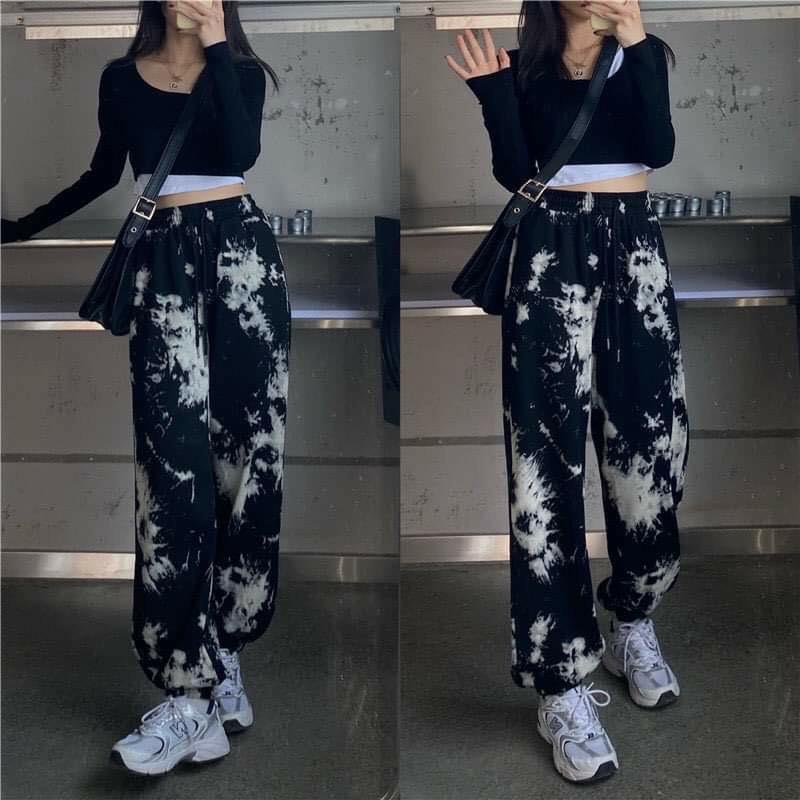 Quần Jogger nữ rằn ri, Hoạ tiết loang màu ống bo rút