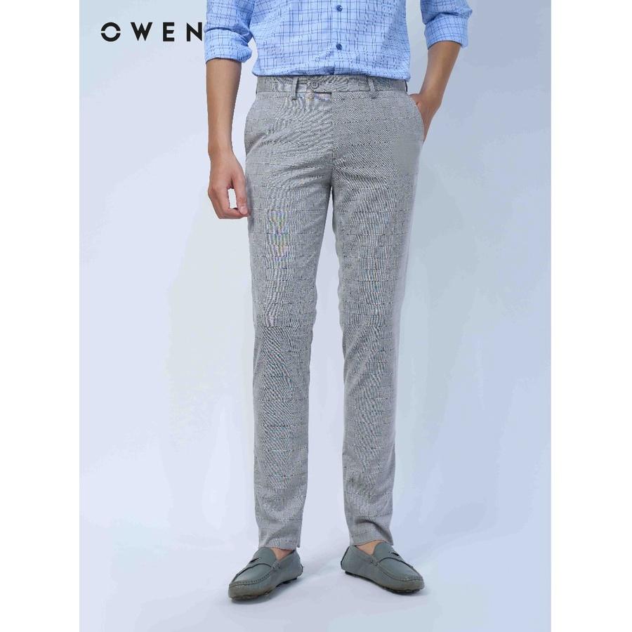 OWEN - Quần âu nam TRENDY màu XÁM KẺ Ô 220183 - Quần tây nam dáng ôm