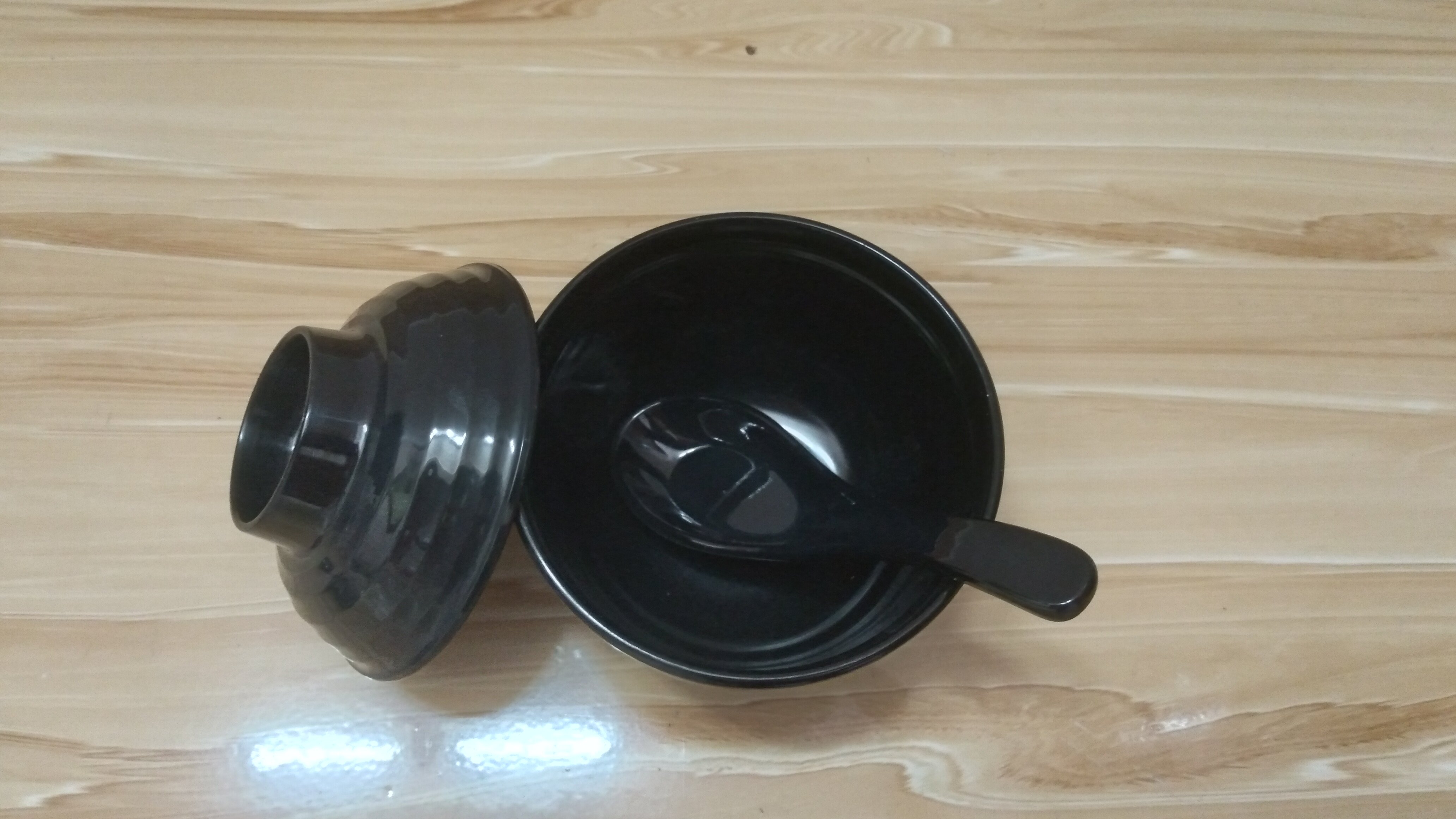 Chén(bát) đựng cơm,súp miso nhựa Melamine kiểu Hàn Quốc,Nhật Bản có nắp đậy Size 9.9 x 8.9 cm màu Đen/Trắng/Nâu