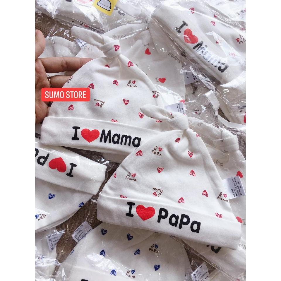 Set 2 Mũ sơ sinh PAPA MAMA siêu kute