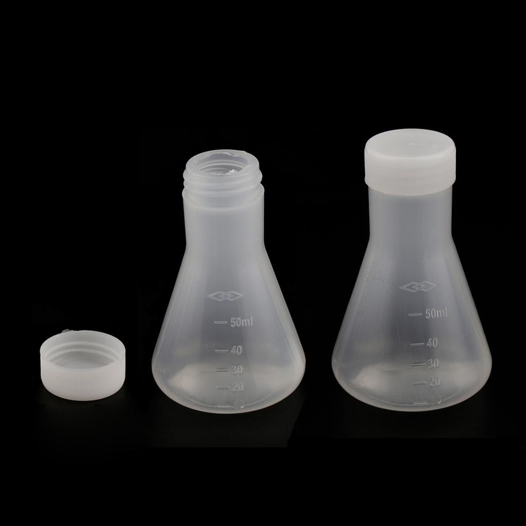 2x2 Pcs Lab Experiment Graduated Plastic Conical Flask Erlenmeyer w/ Cap 50mL