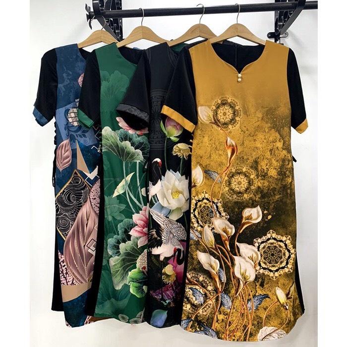 ️Đầm Trung Niên️ Mẫu đầm suông in họa tiết hoa cho mẹ đi tiệc, đầm trung niên U50-60-70 Có size lớn