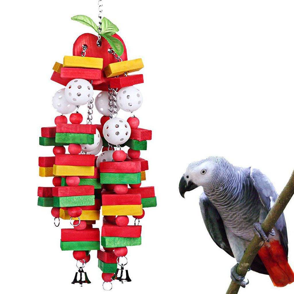Bird Toys Cage Hanging Accessories Wooden Blocks Toys for Small Parrot Birds
