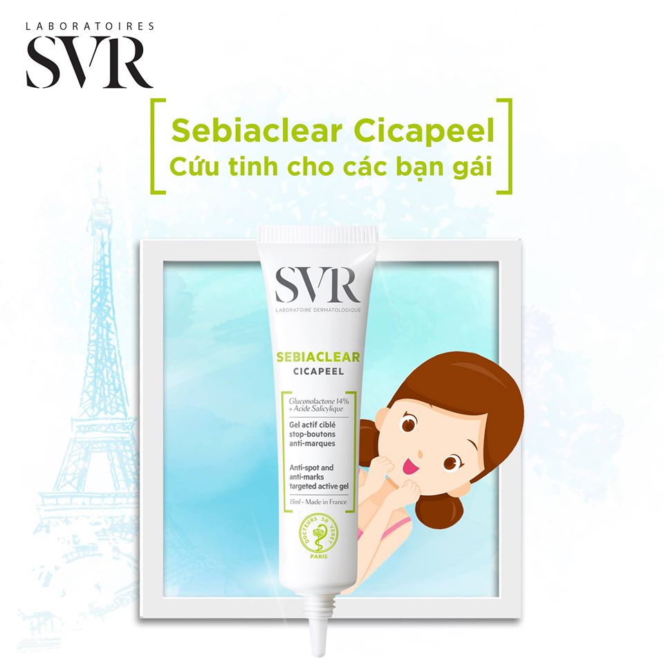 Gel giảm mụn cho da dễ bị mụn SVR Sebiaclear Cicapeel 15ml (Nhập khẩu)