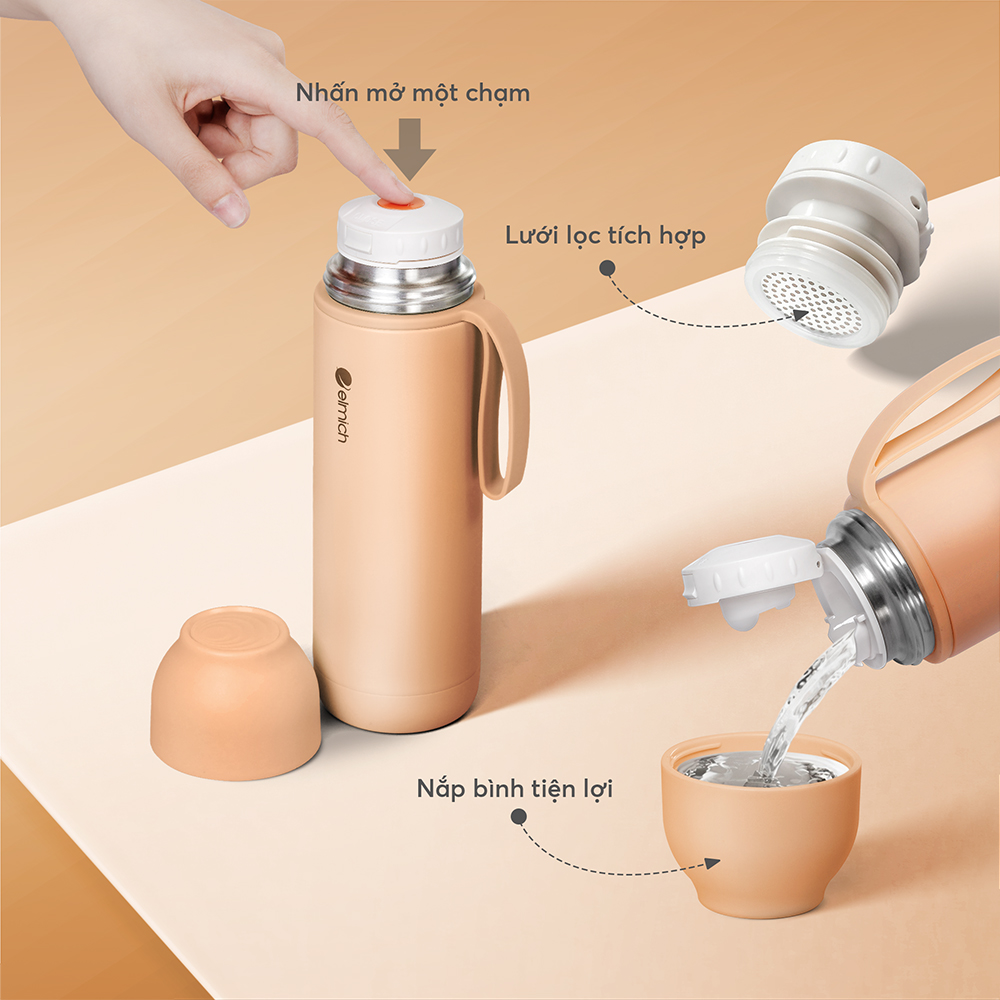 Bình Giữ Nhiệt Inox 316 Elmich Goodluck EL8306 500ml, Hàng Chính Hãng, Nắp Mở 1 Chạm - JoyMall