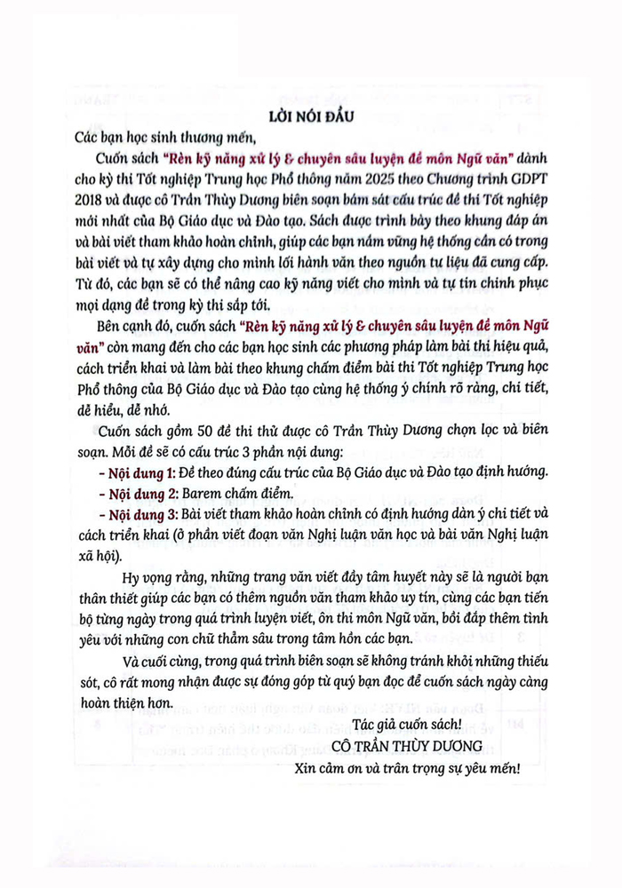 Sách - Rèn kỹ năng xử lí và Chuyên sâu Luyện đề Môn Ngữ văn - Thi Tốt nghiệp THPT Chương trình GDPT 2018 (Cô Trần Thùy Dương)