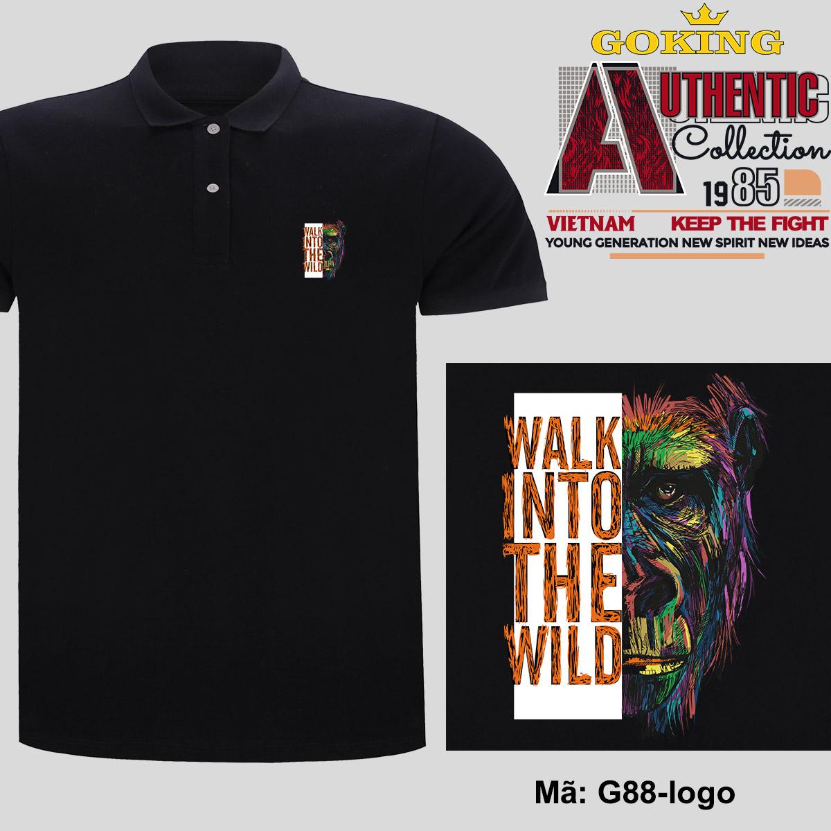 WALK INTO THE WILD, mã logo-g88. Áo thun polo cổ trụ cho nam nữ, form unisex. Áo phông cá sấu hàng hiệu Goking, quà tặng cao cấp cho gia đình, cặp đôi, doanh nghiệp