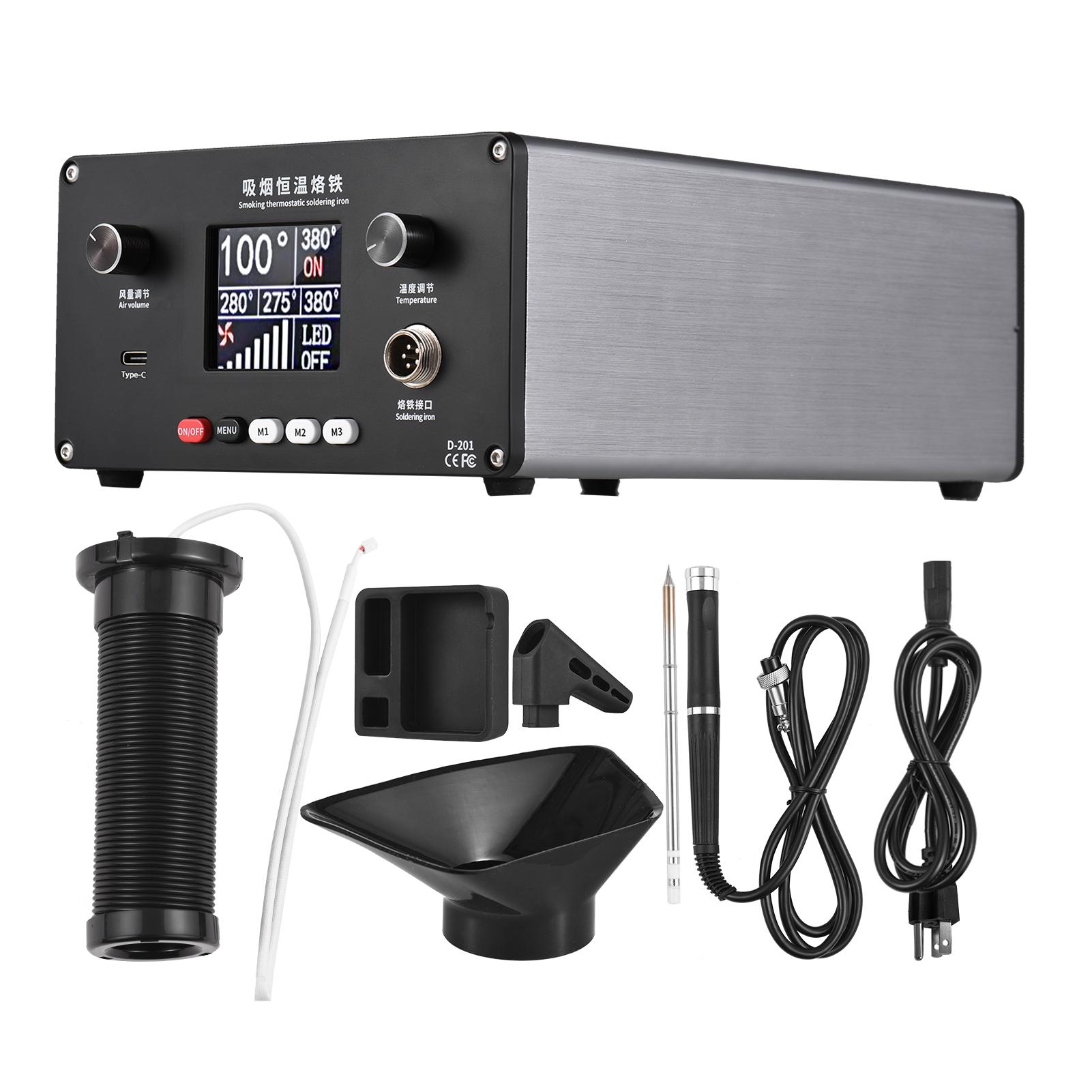 150W Thermostatic Soldering Station Kit Fume Extractor Filter Electric Digital Soldering Iron with 0-450℃ Quick Heating Telescopic Smoke Exhaust Pipe LED Light USB Output for PCB Electronics Repair