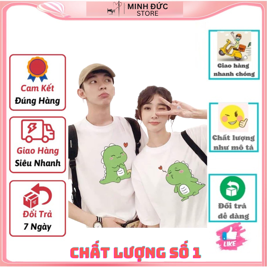 Áo Đôi Đẹp Nam Nữ Mùa Hè TT06, Áo Đôi Với Người Yêu In Khủng Long Bắn Tim