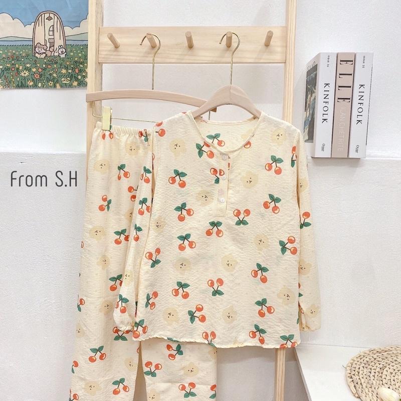 Bộ đồ ngủ nữ dài tay, bộ đồ pizama (bộ pijama) có thể mặc như bộ đồ bầu hay bộ đồ sau sinh