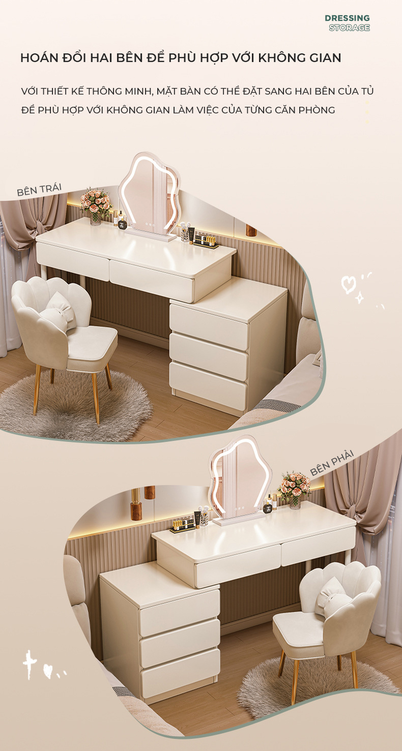 Bàn trang điểm thông minh kèm tủ nhiều ngăn kéo thương hiệu IGA - GM142