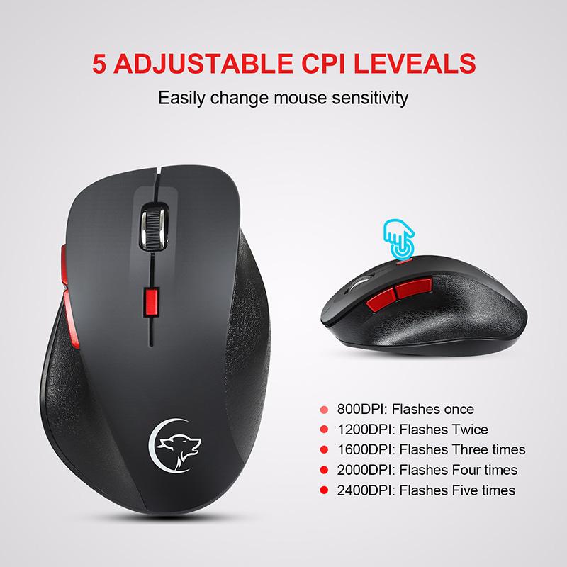 Chuột USB Wirelesss Cho Trò Chơi Máy Tính Công Thái Mini Laser 2.4GHz Quang Học 2400DPI 6 Nút PC Pin Chuột Máy Tính chuột Laptop