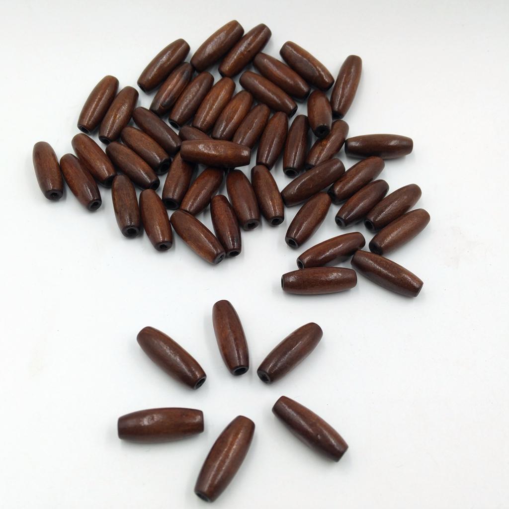 100 Pieces Mixed Art Wood Oval Loose Beads Wood Tube Bead Wooden Beads for DIY Jewelry Making Bracelet Charms Home Decoration Crafting Beads Dark brown and Beige