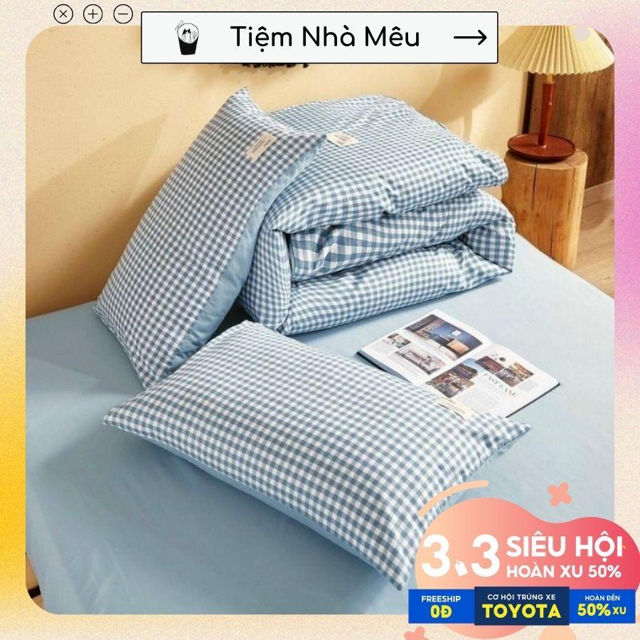 Bộ Chăn Ga Gối Cotton Tici m6/m8/2m-Tiệm Nhà MêuSet 4 Món Cotton Tici Kẻ Caro Vintage Phong Cách Hàn Quốc Dày Dặn Miin