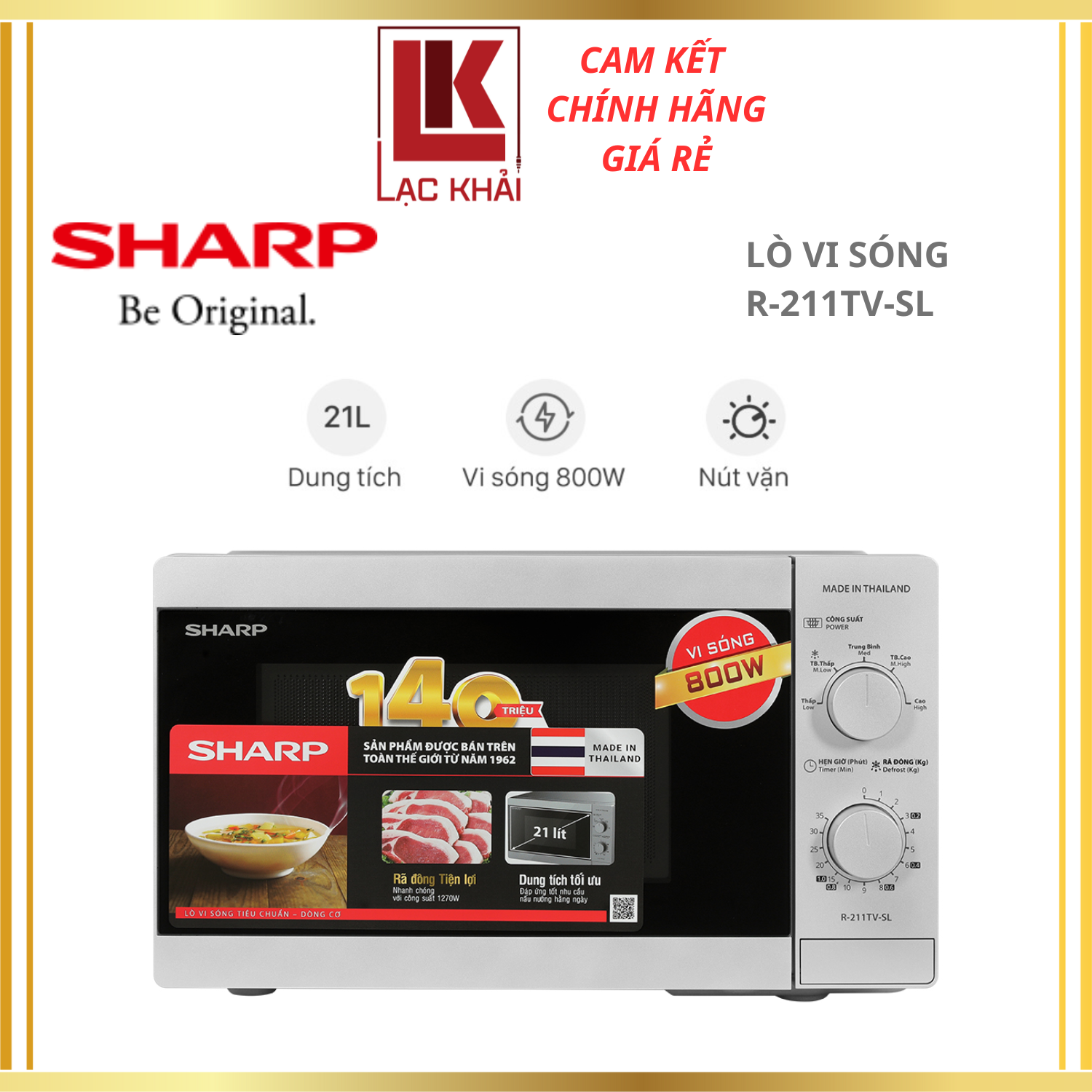 Lò vi sóng cơ không nướng Sharp R-211TV-SL 21 lít - Hàng chính hãng - Bảo hành 12 tháng