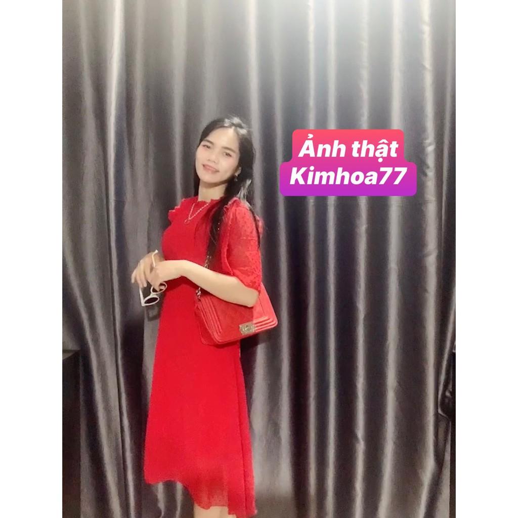 Đầm maxi đi biển chất voan bi cực hot 2 màu trắng đỏ freesize Kimhoa77