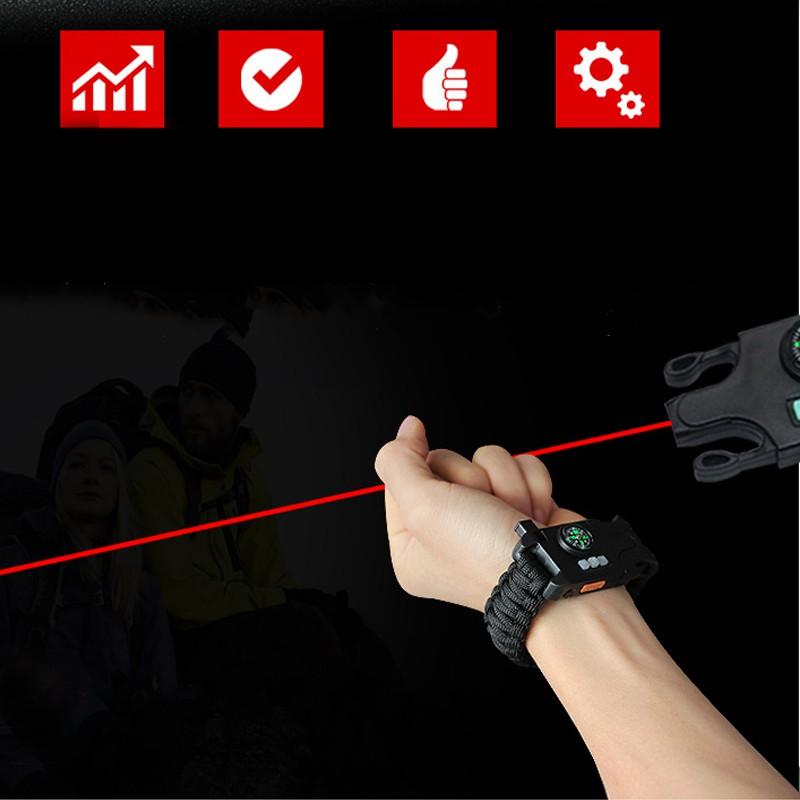 Vòng đeo tay sinh tồn laser hồng ngoại SOS đèn pin la bàn có thể sạc lại AK17