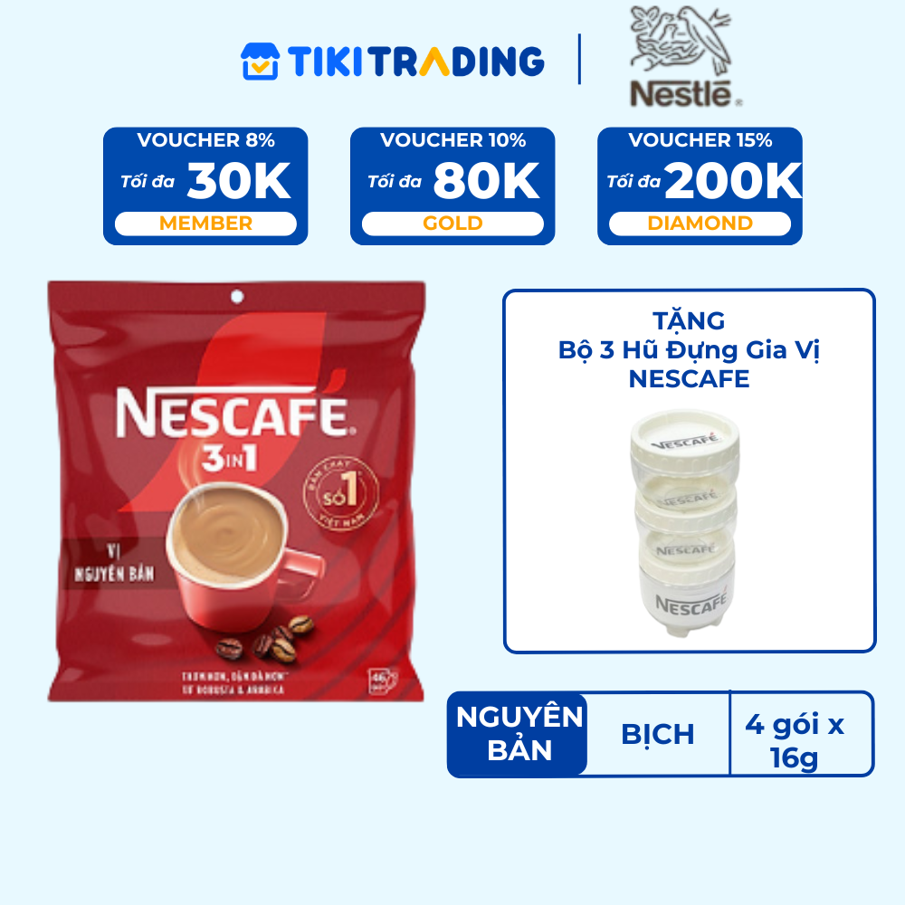 [ Tặng Hũ Thủy Tinh NESCAFÉ (Tet 26) NESCAFE] Cà phê Hòa tan NESCAFÉ VỊ NGUYÊN BẢN 46 gói Đậm Thơm Hoàn Hảo