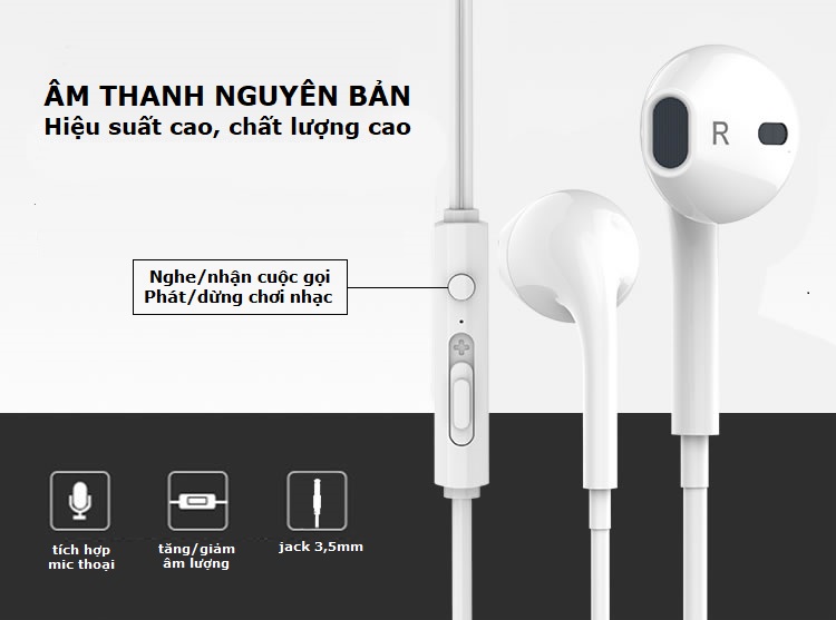 Tai nghe nhét tai có dây Jack cắm 3.5mm có Mic/Microphone VivuMax J15 - Cho iOS/Apple (iPhone/iPad), Android (Samsung, Sony, Xiaomi, Huawei, Oppo) Màu Trắng/Đen - Hàng Chính Hãng