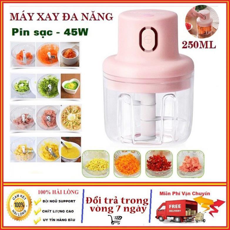 Máy xay mini cầm tay xay thịt gia vị tỏi ớt rau củ kèm dây sạc dung tích 250ml