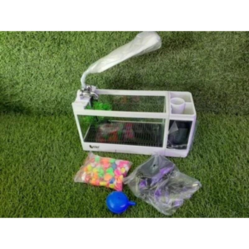 BỂ CÁ MINI KIÊM ĐỒNG HỒ ĐỂ BÀN SIÊU DỄ THƯƠNG JENECA TG-03