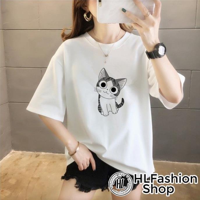 Áo thun tay lỡ form rộng Mèo đáng yêu, form rộng
